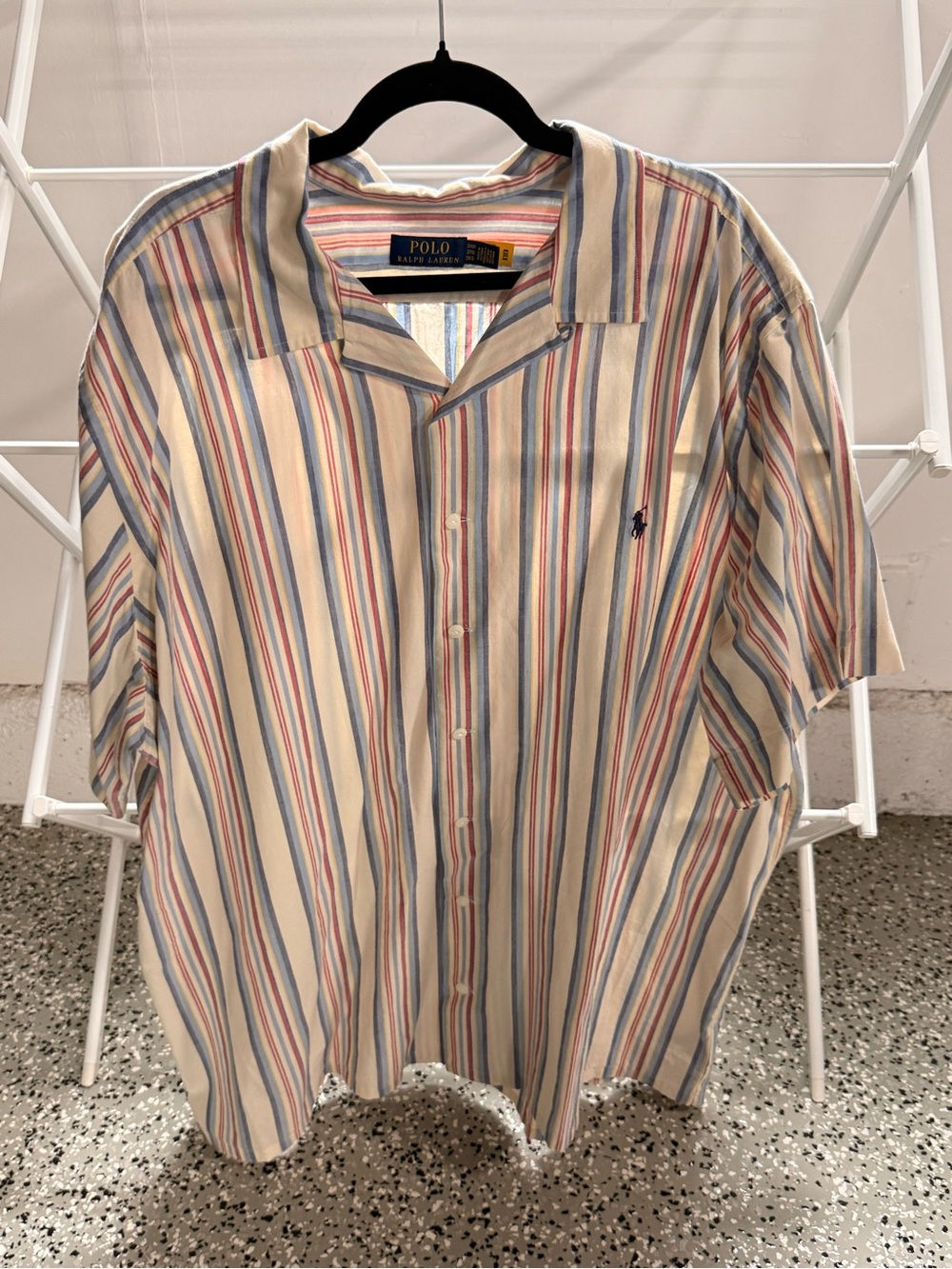 Ralph Lauren Camp Short-Sleeve Button-Down Shirt with Blue & Red Stripes